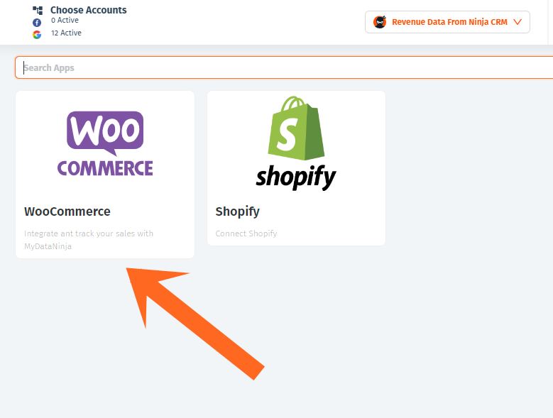 Screen from Mydataninja account>apps>Woocommerce